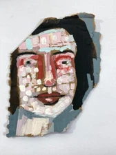 Outsider Art Primitive Woman Abstract Portrait Painting OOAK Original