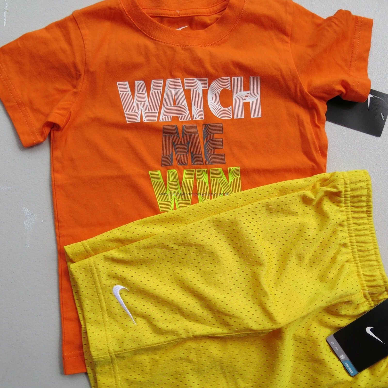 Nike Boys Size 6 Summer Mesh Shorts & T-Shirt Orange Yellow