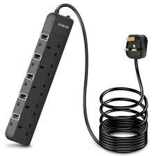 PARTH 5 Way Extension Lead Surge Protected UK Plug 4M / 5 way, Black