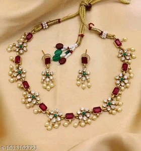 Authentic Indian Bollywood Designer Gold Plated Jewelry Necklace Earring Set