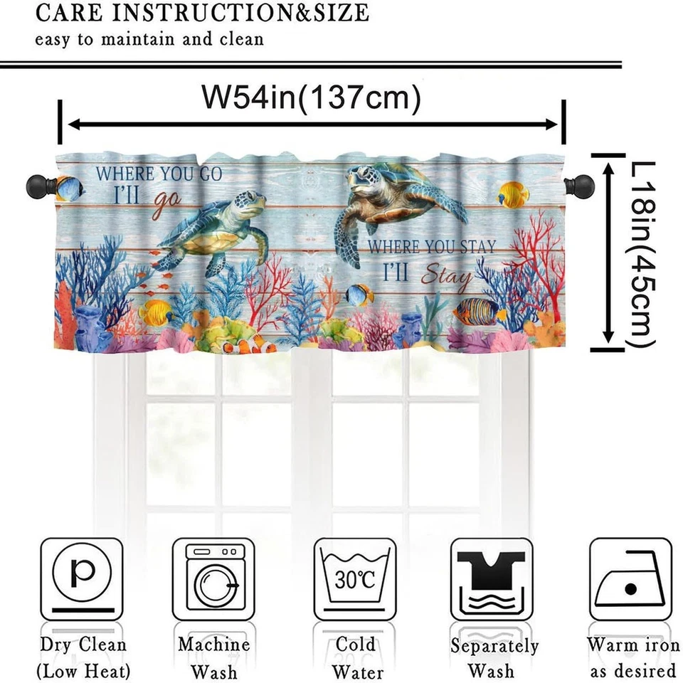 Cortina Cenefa Tortuga Océano, Panel De Madera De Colección Estrella de Mar Náutica Coral Ella... Foto 3 de 4