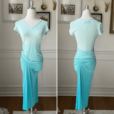 Young Fabulous & Broke Blue Ombre Midi Dress Ruched Sides Stretchy $150 S
