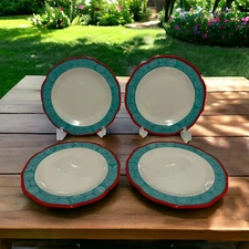 The Pioneer Woman Happiness Dinner Plates Red Teal Blue Set of 4 Scalloped 10.5"