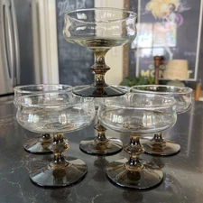 Vintage Libbey Tulip Smokey Brown Sherbet Or Champagne Glasses Set Of (6)