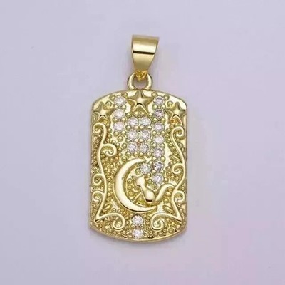 1Ct Round Cut Moissanite Crescent Moon Pendant 14K Yellow Gold Plated Free Chain