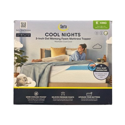 Serta 3'' Cool Nights Gel Memory Foam Mattress Topper with Washable Cover, King