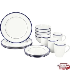 16 Piece Dinnerware Set Plates Bowls Mugs Elegant Porcelain Safe Microwave Blue