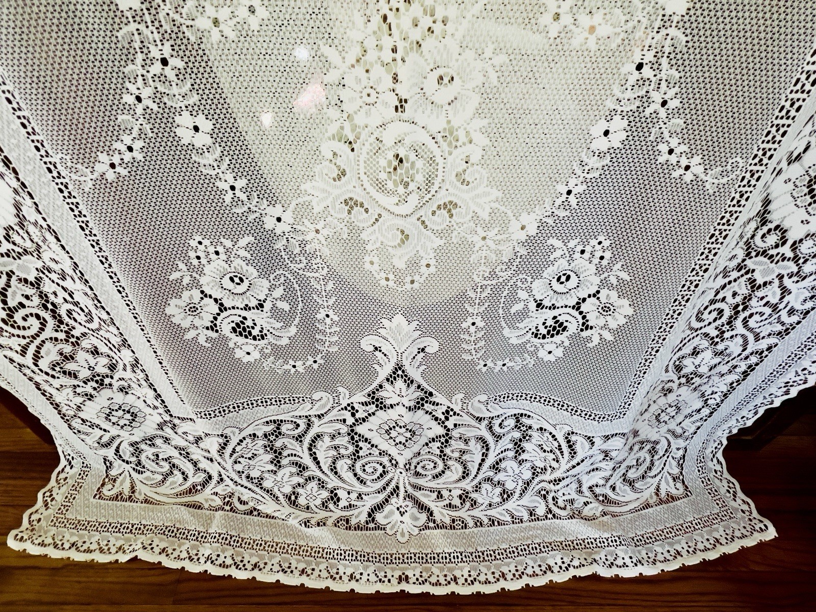 1 Of 4 VTG HEAVY CREAM OFF WHITE FLORAL LACE LONG SCALLOPED CURTAIN PANELS 60x85