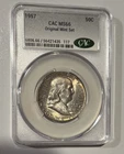 1957 Franklin Half Dollar MS66 CAC Cosmic 🌈 Toning Premium Eye Appeal