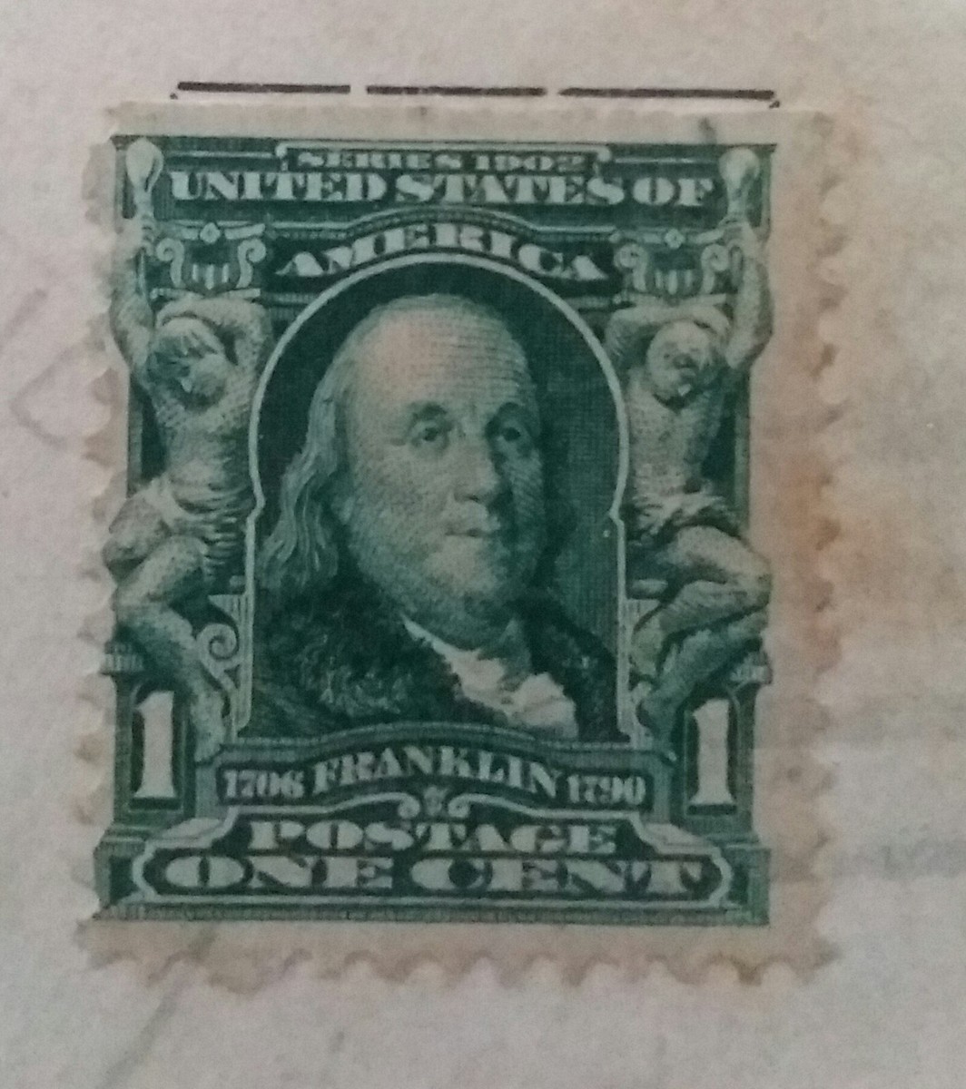 ジェイムスマッケンジー(額入り) Series 1902 Benjamin Franklin 1 Cent Stamp *Extrmly Rare