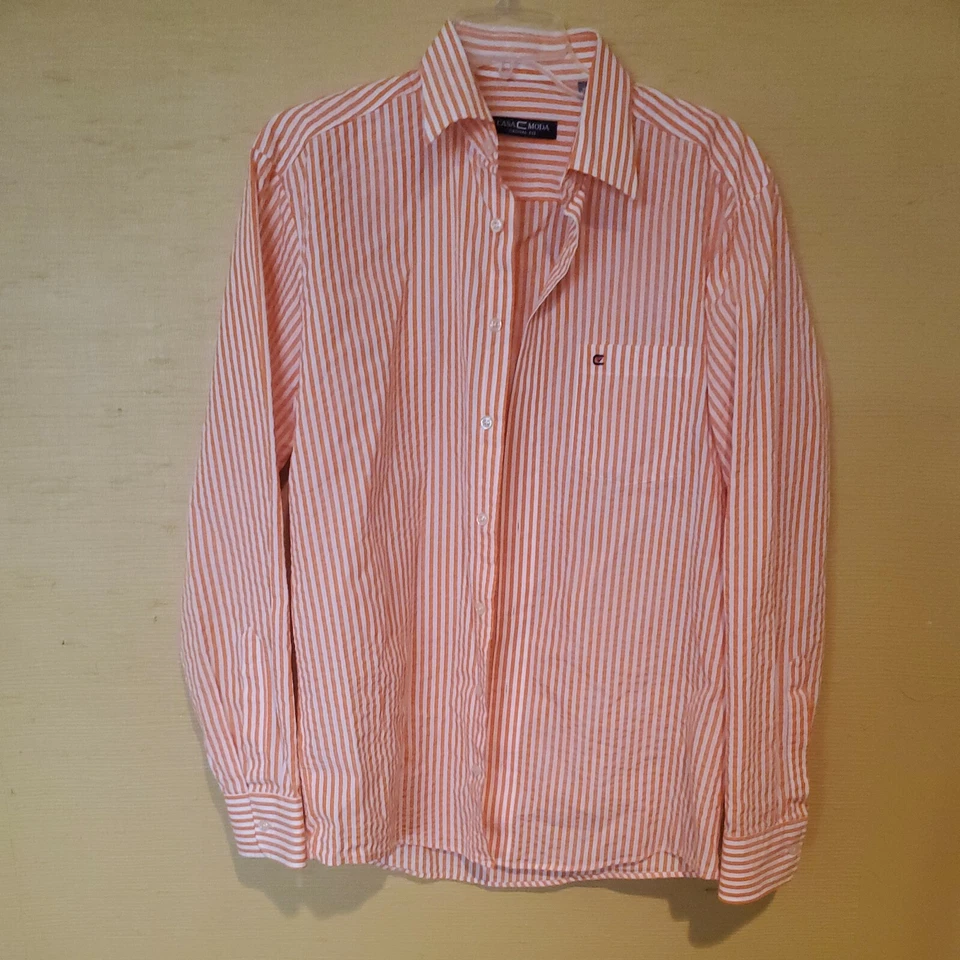 Casa Moda Shirt Mens Size Medium Orange & White Stripe, Button, Long Sleeve - Image 3 of 4
