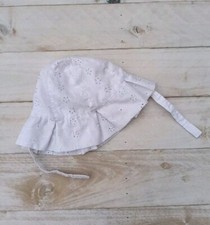Infant Baby Girls Eyelet Ruffle Summer Beach Hat Embroidered Cap White