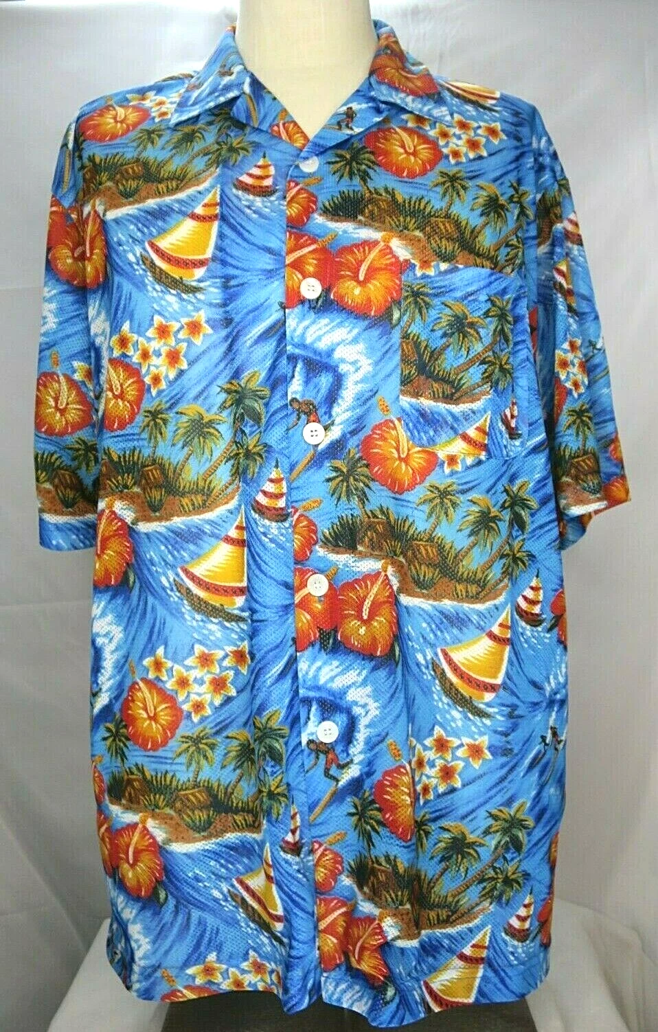Mens Ocean Current Hawaiian Shirt Sz XL Multi Color Breathable Surfer Floral EUC