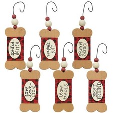 Dog Bone Ornaments Set of 6 Wood NIP Pet Dog Lover Christmas gift
