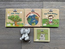 4 Green Start Books + Ele Plush: One Tree, Animals Ev., the Five Sens., Mamas an
