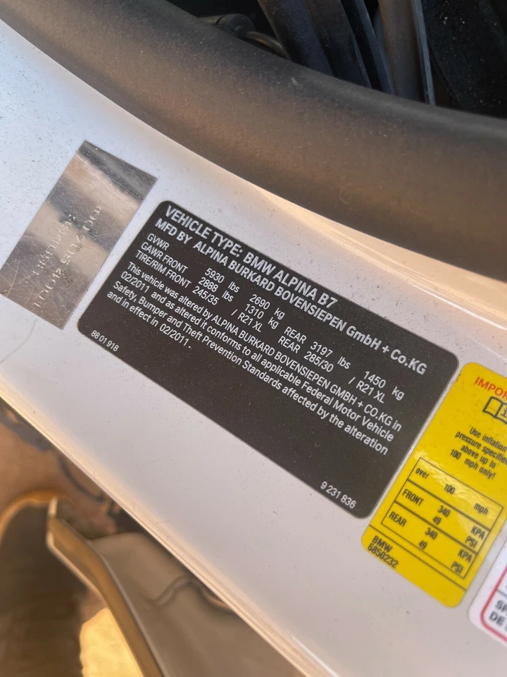 09-15 BMW SERIE 7 ALPINA B7L B7 F02 N63 PUERTA TRASERA IZQUIERDA LADO CONDUCTOR OEM Foto 4 de 4