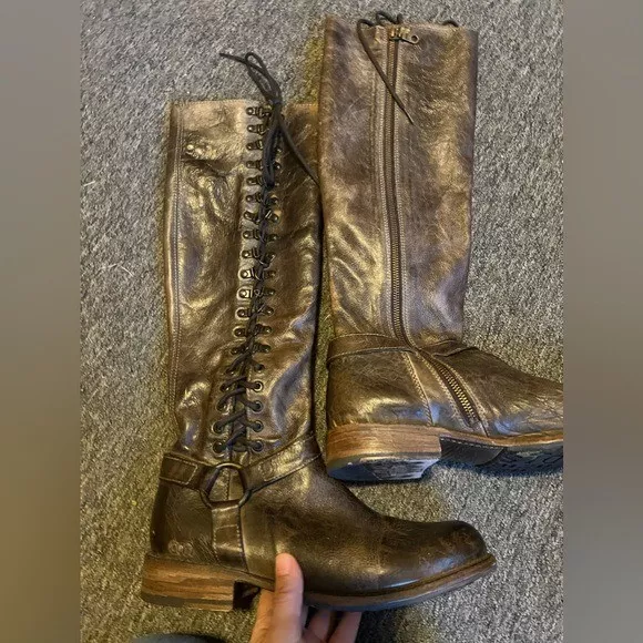 Bed Stu Burnley Rustic Taupe Lace up Leather Riding Boots size 10