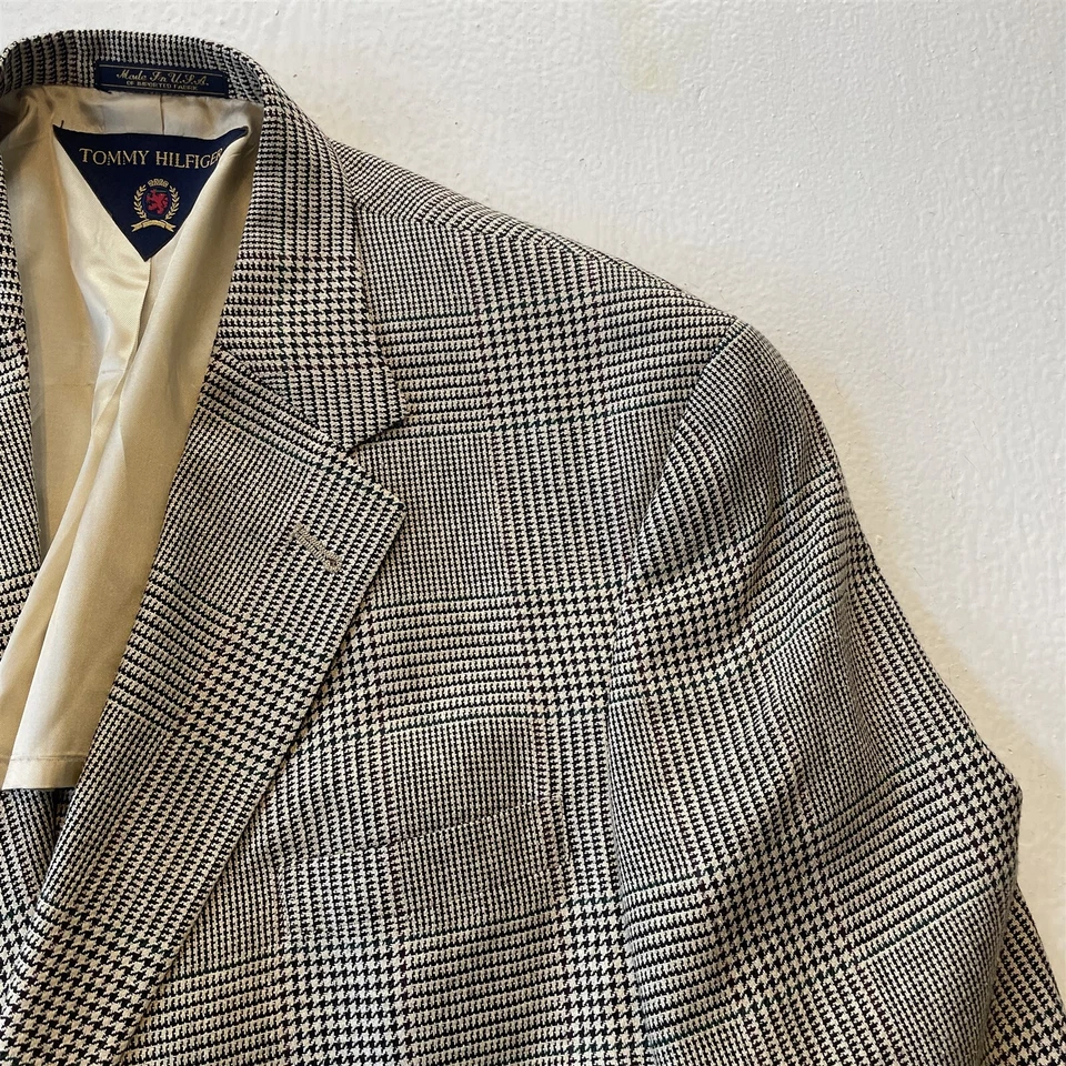 Vtg Tommy Hilfiger USA Made 46R Glenn Check Mens Blazer Sport Coat Jacket - Image 2 of 4