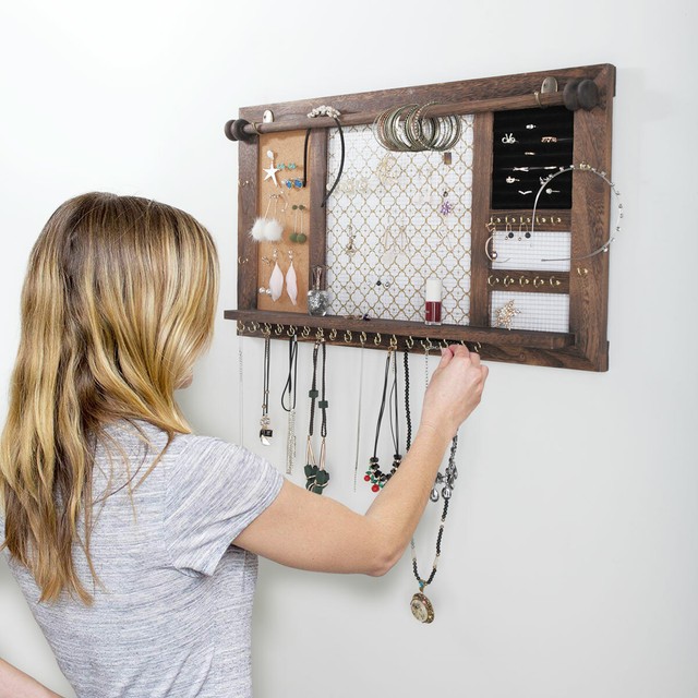 Wall Mounted Metal Cosmetics Storage Jewelry Organizer Shelf Necklace Hanging For - Wooden Jewelry Holder Wall Wall Mounted Metal Cosmetics Storage Jewelry Organizer Shelf Necklace Hanging For - Wooden Jewelry Holder Wall