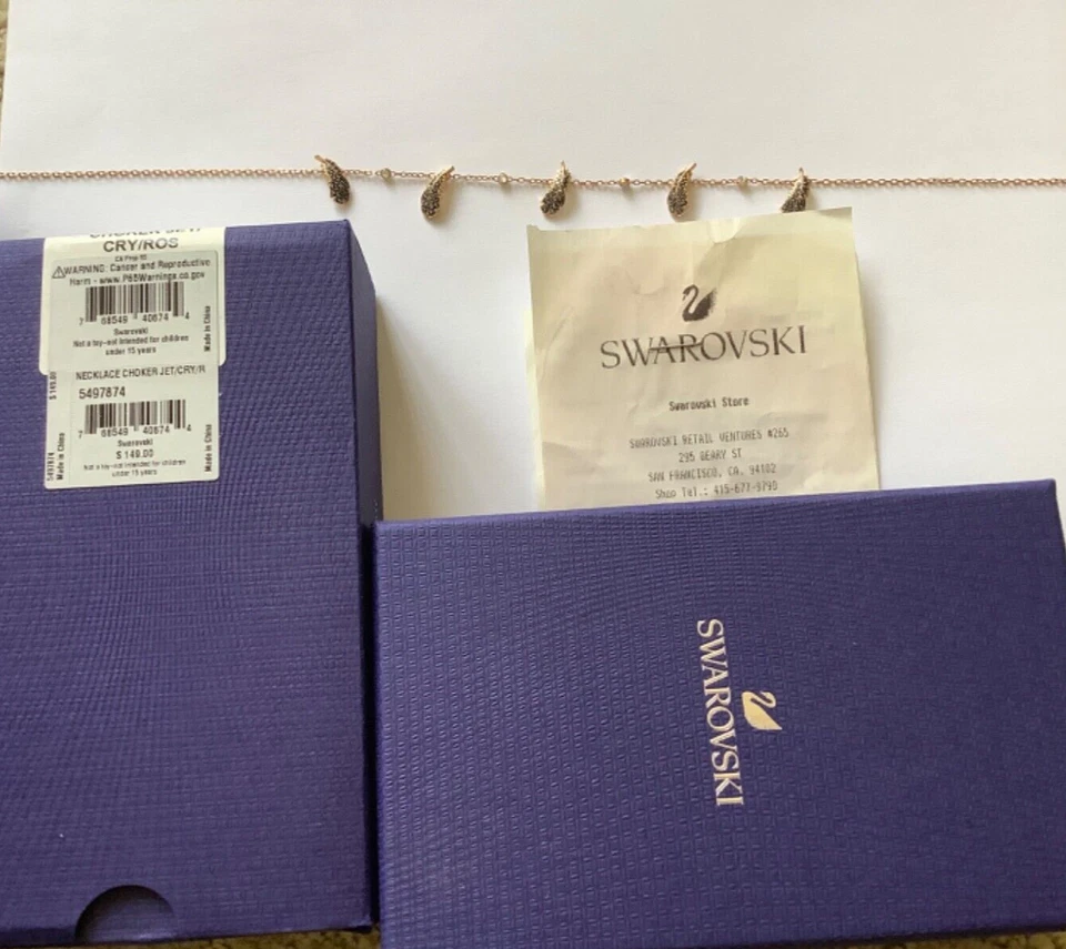 ¡NUEVO EN CAJA! Collar Gargantilla SWAROVSKI Pluma Oro Rosa Cristal Negro Foto 3 de 4