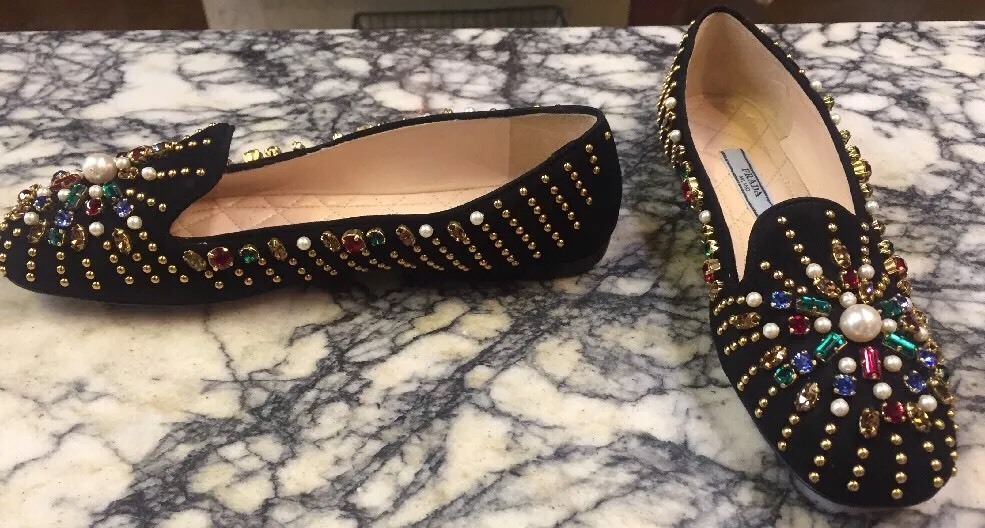New PRADA Black Suede jeweled Flats Sz 36 796e90 New PRADA Black Suede jeweled Flats Sz 36 796e90