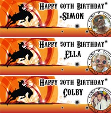 2 Personalised birthday banner photo western cowboy adults children party poster