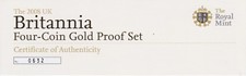 2008 Britannia Four Coin Gold Proof Set Certificate of Authenticity COA Only