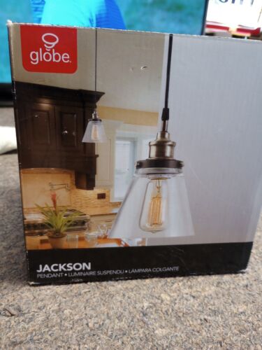 New Globe Electric Pendant Light 64750 1-Light Oil Rubbed Bronze , Clear  Glass - Picture 1 of 4
