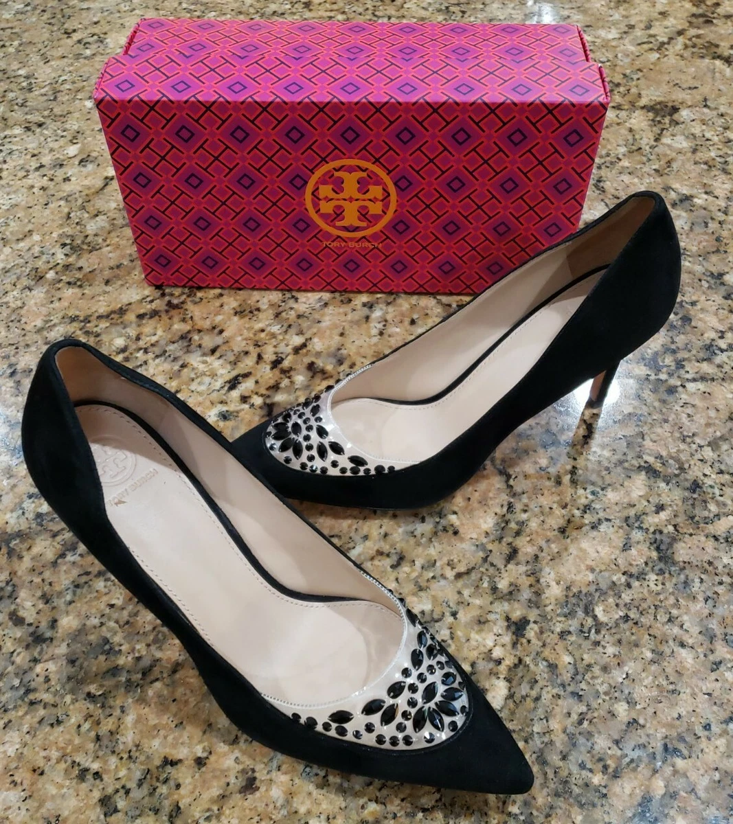 Tory Burch Womens 11 Black Suede Jewels Heels Pumps Dress Work Shoes | eBay