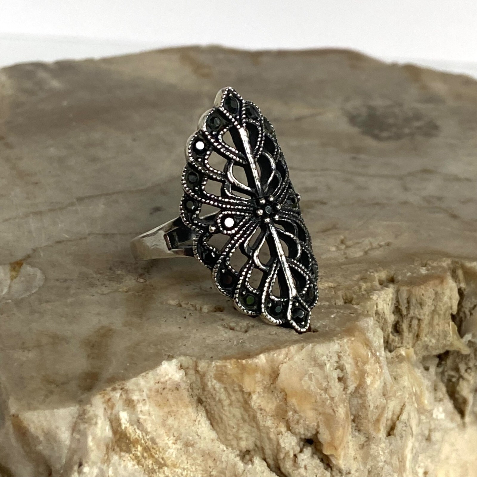 Sterling Silver 925 Openwork Scrollwork Wide Blac… - image 6