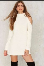 Nasty Gal Mock Turtleneck Cold Shoulder Sweater Dress Ivory Size L