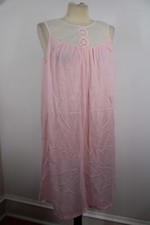 Vtg Movie Star M Pink Nylon Tricot Satin Nightgown Dress Lingerie Pleat Neckline