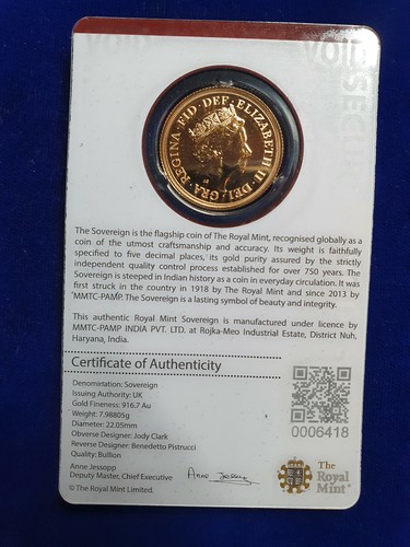 🌟2019-I Queen ELIZABETH INDIA BU Gold FULL Sovereign Coin The Royal Mint RARE - 第 4/5 張圖片