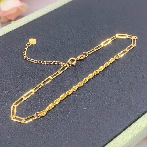 Pure Solid 18k Yellow Gold Women Bracelet 2mmW Cable Rope Chain Link - Picture 2 of 7