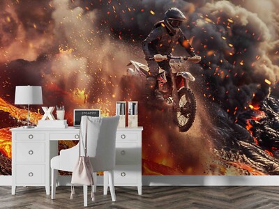 3D Lava Motorcycle Sports Self-adhesive Removable Wallpaper Murals