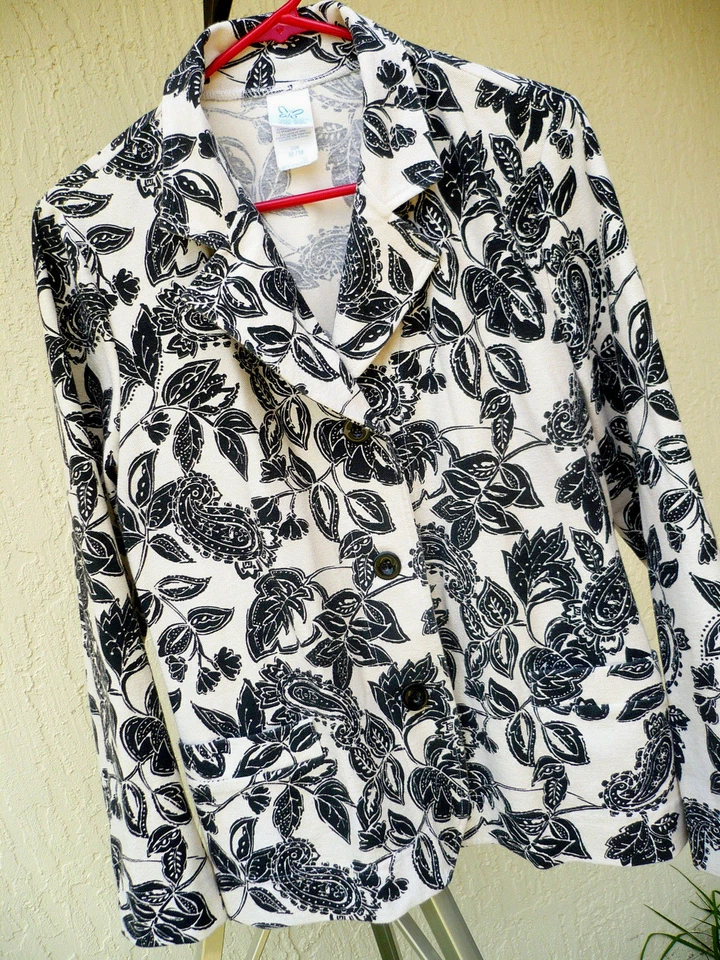 PAISLEY S M FLORAL BATIK LOOK HIPPY IVORY BLACK CANADIAN BLAZER JACKET TOP WOMEN - Image 2 of 4