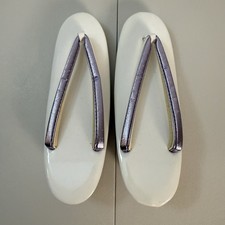 Vintage Japanese Geta Sandals Size 31 White Purple Platform Flip Flops