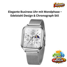 Chronograph Edelestahl Herren Armbanduhr - Mondphase Männer Luxus Uhr Rechteck