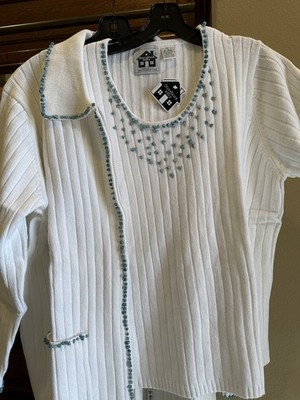 NWT STORYBOOK KNITS 2x SET WHITE with TEAL STONES TRIM JACKET & SS SHIRT