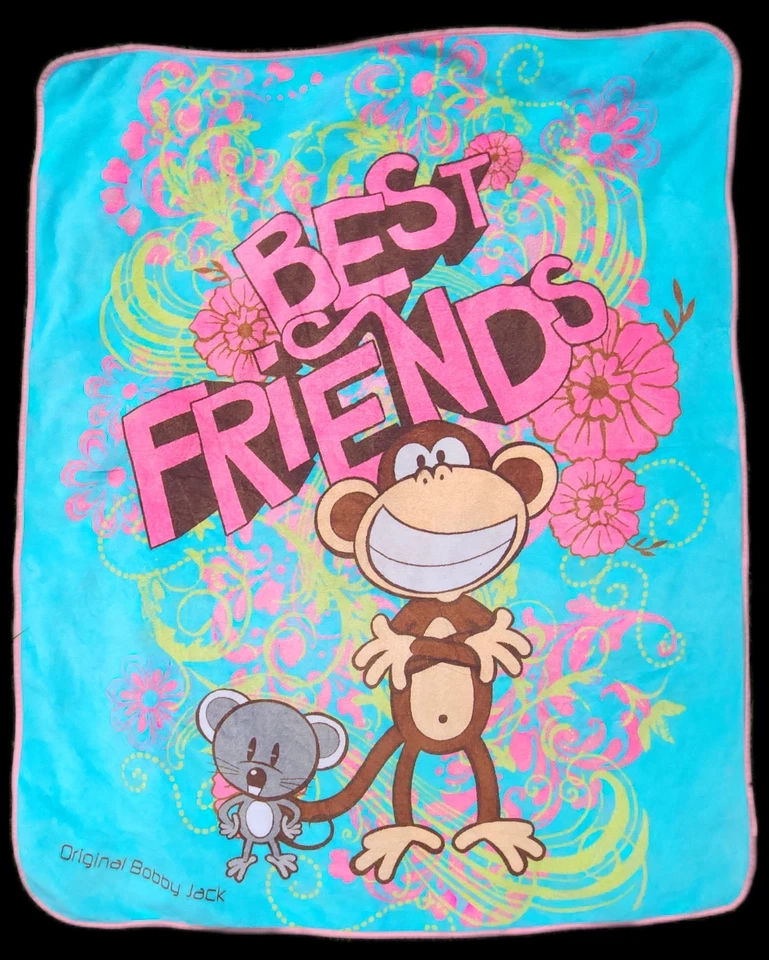 Vintage Original Bobby Jack Best Friends Moose Mouse Monkey Fleece Blanket Y2K - Image 2 of 4