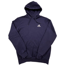 Adidas Hoodie Mens Medium Dark Navy Blue Logo Fleece Pullover Sweatshirt Casual