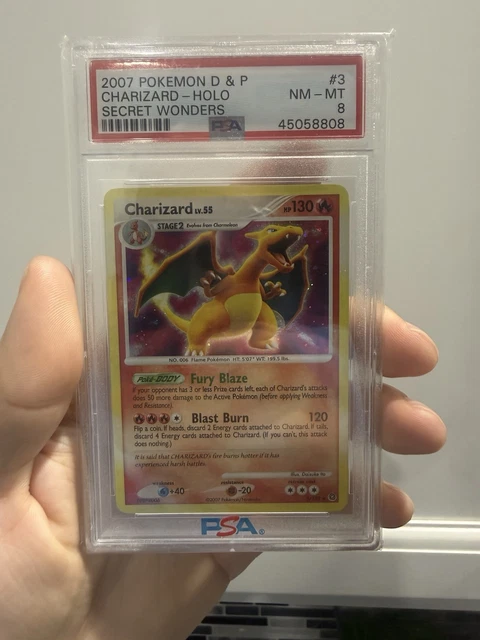 2007 POKEMON DIAMOND & PEARL SECRET WONDERS #3 CHARIZARD-HOLO PSA 8