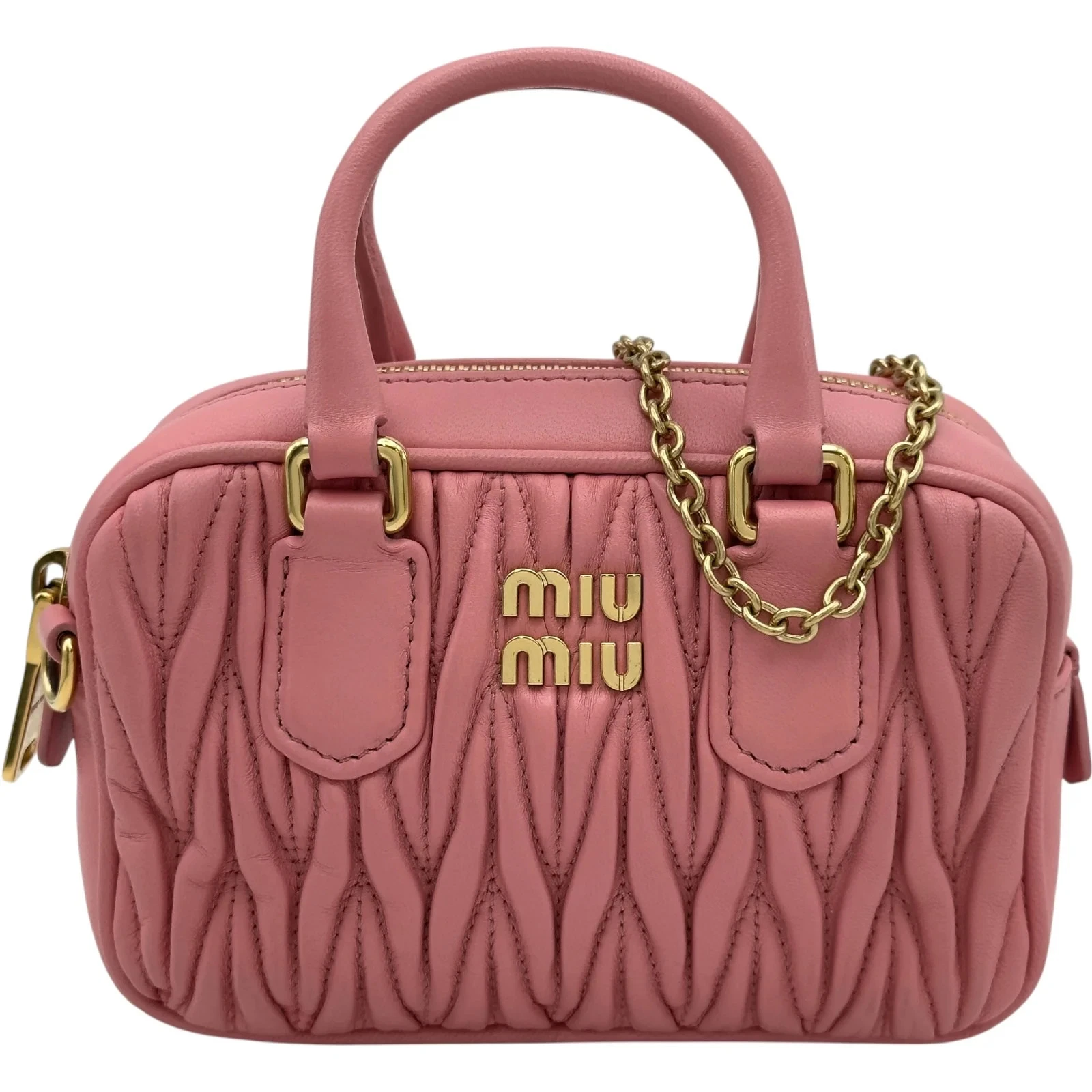 Miu Miu — MIU MIU Arcade Matelassé Leather Mini Bag Pink Leather Shoulder Bag #OKB2888