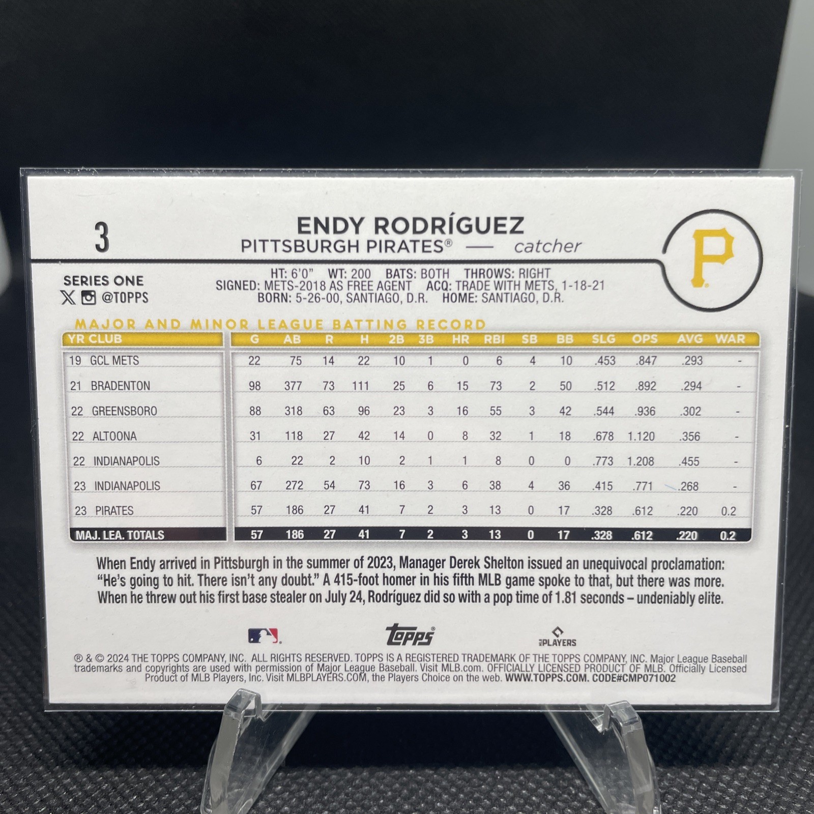 ENDY RODRIGUEZ 2024 TOPPS SERIES 1 YELLOW PARALLEL #3 ROOKIE RC Pirates ⚾️