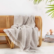 Ultra Soft Cozy Sherpa Throw Blanket with Tassel, Light Weight Warm Decorativ...