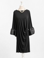 Adrianna Papell 20W Black Draped Cocktail Dress Satin Bell Sleeve Plus Size