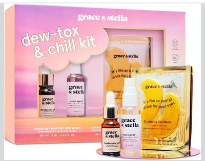 grace & stella Award-Winning Skin Care Set Eye Masks Rose Spray Hyaluronic Serum