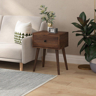 Haisley Mid-Century Dark Walnut Nightstand with Soft Close Drawer