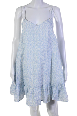 #ad Aqua Womens Sleeveless Ruffled Hem Slip on Dress Paisley Blue Size S $24.99