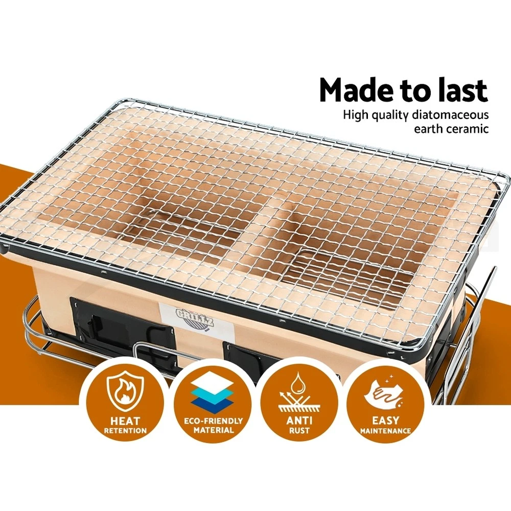 Grillz Ceramic BBQ Grill Smoker Hibachi Japanese Tabletop Charcoal Barbecue